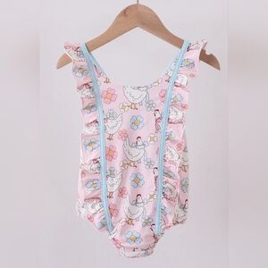 Pink Floral Chicken Print Baby Swimsuit